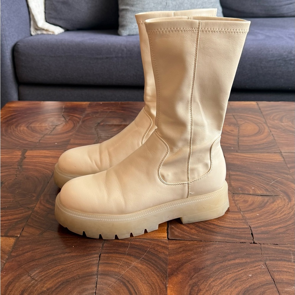 Women's Cream Leather Boots